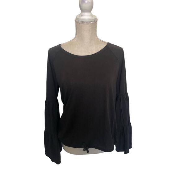 Chaser Charcoal Black Bell Sleeve Drawstring Waist Long Sleeve Top - M - Picture 1 of 5